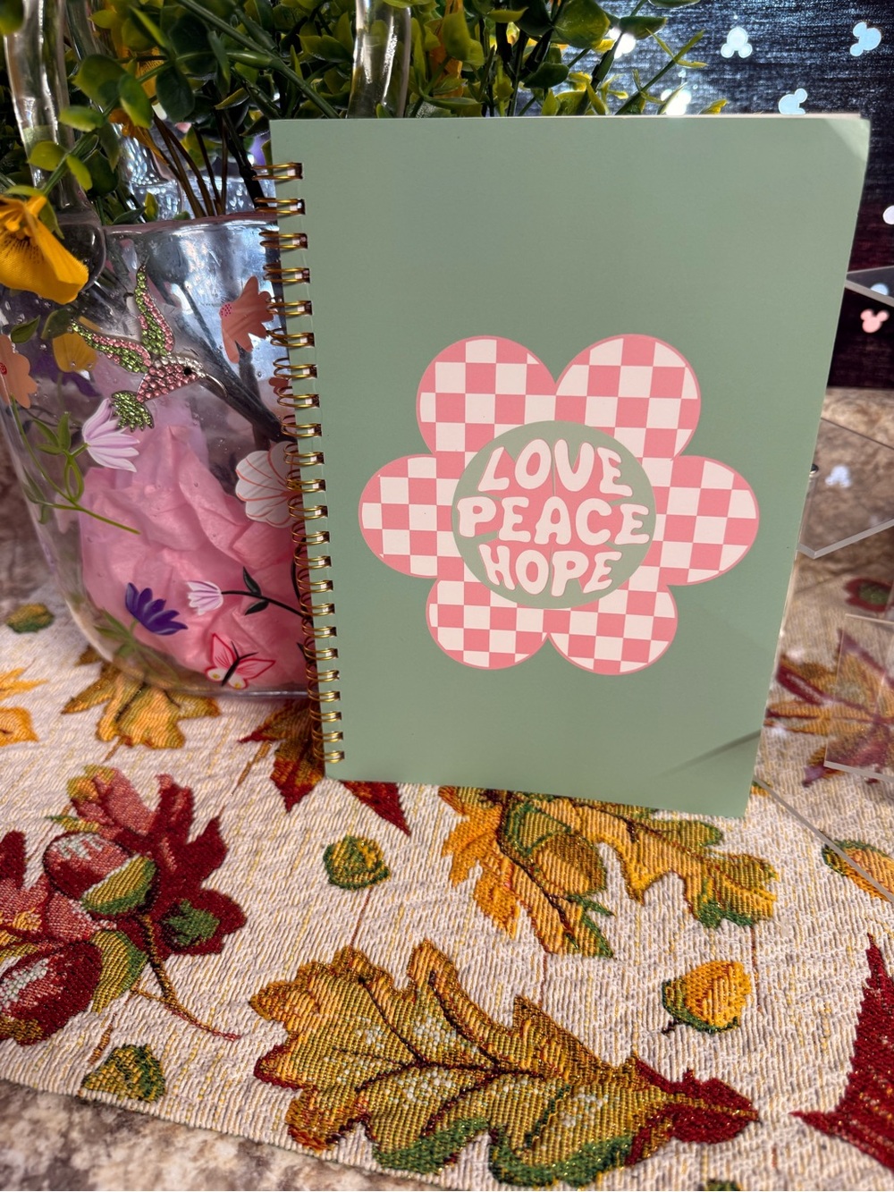 Love Peace Hope Green Spiral Notebook by